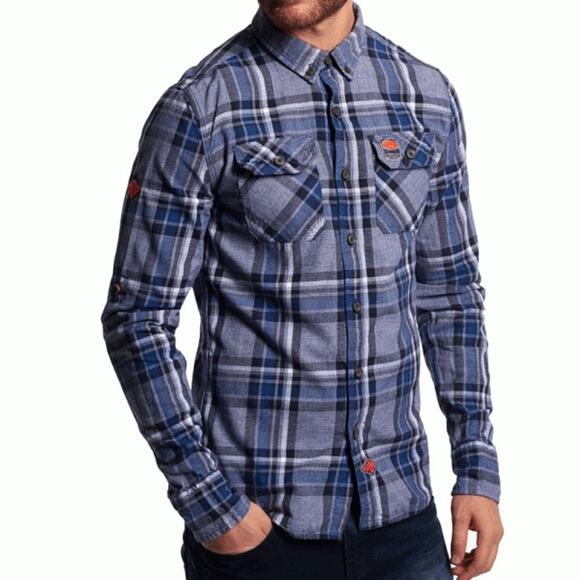 NWOT SUPERDRY Grindlesawn Check Mens XL Shirt in Blue